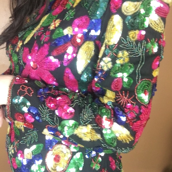 VINTAGE / 100% silk fully beaded cocktail dress - Picture 7 of 8